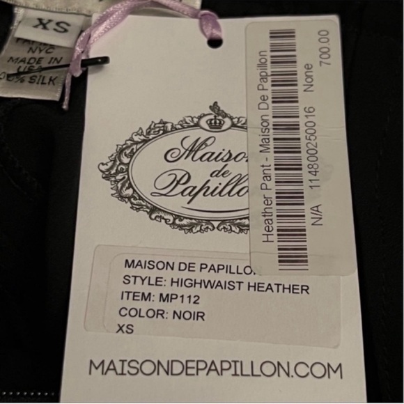 NEW Maison de Papillon Heather Hi-Waist Wide Leg Silk Georgette Pant SZ XS Noir - Picture 8 of 12